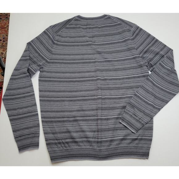 Joseph Abboud Merino Wool Blend Slim Fit Black White Gray Striped V Neck Men's L - Picture 6 of 6